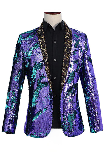 Châle scintillant revers violet et bleu Blazer de bal pour homme à paillettes